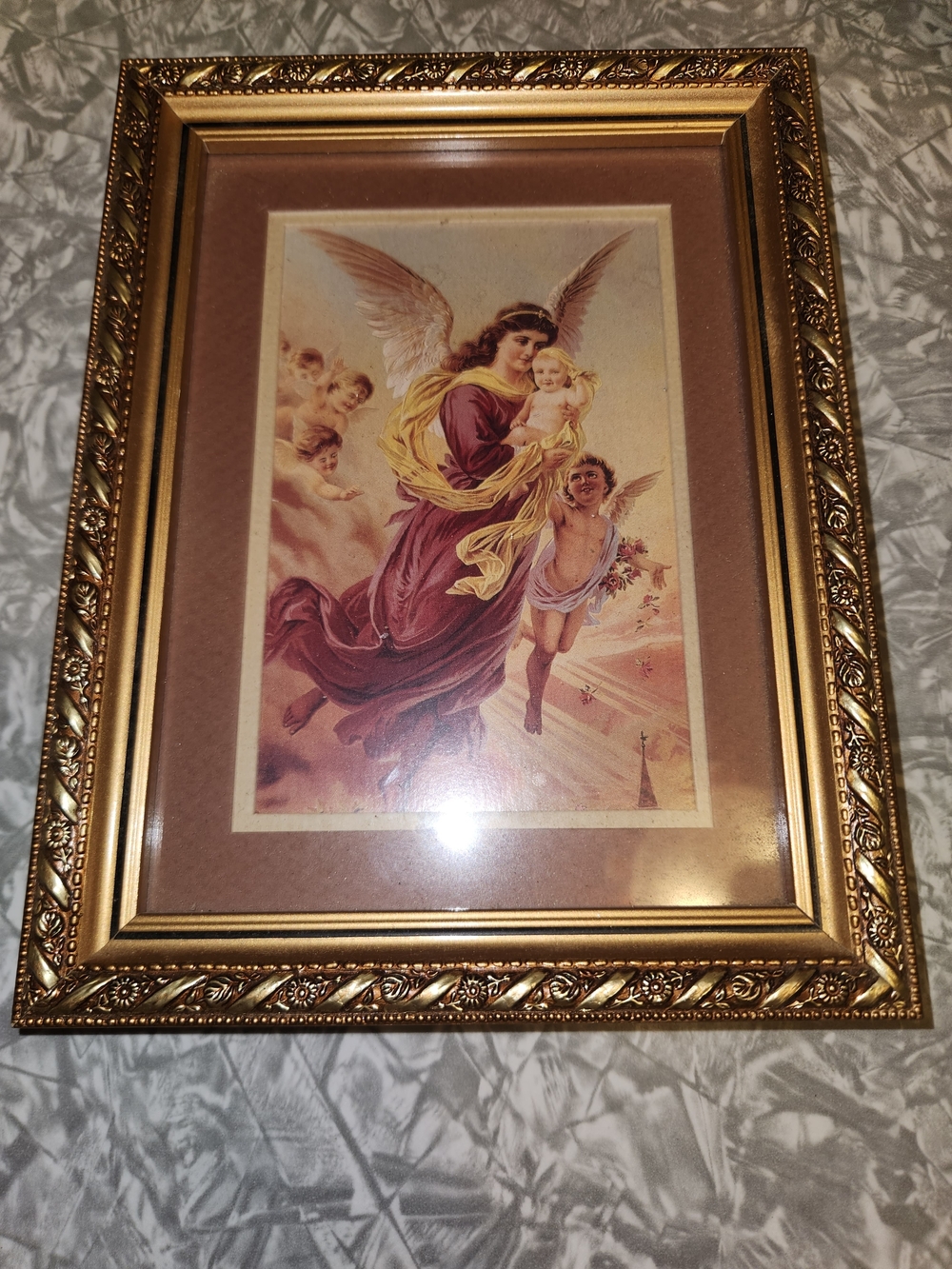 Gold Ornate Angel Wall Art Framed Print - Gold